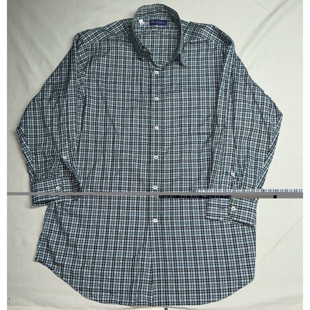 Ralph Lauren Purple Label 100% Cotton Sz Large Plaid Men's Button Down